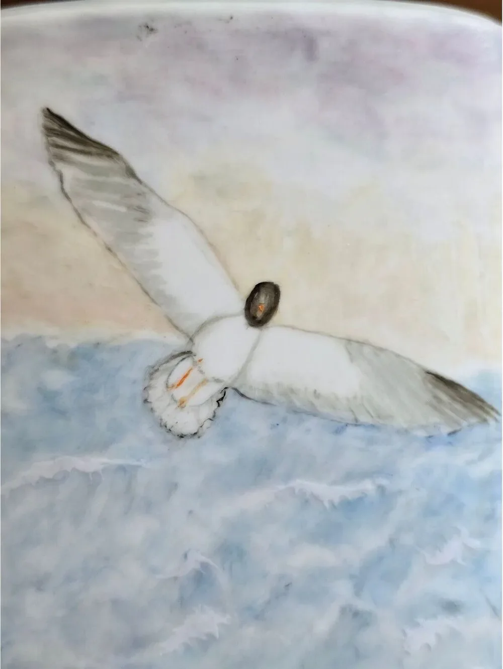 Vtg Porcelain Shelf Clock w/ Hand-Painted Seagull Design signed Battery not incl